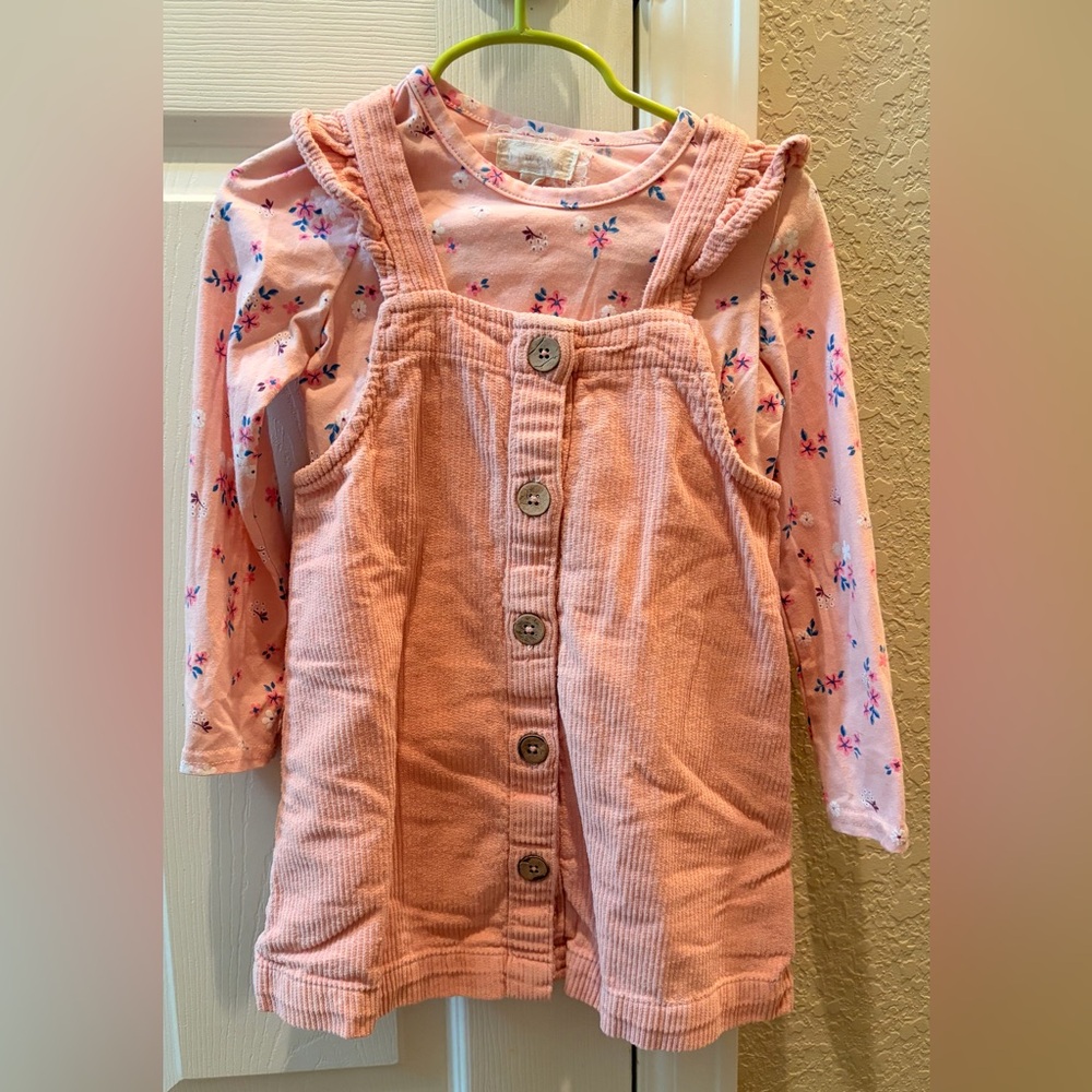 btween Pink Corduroy Button-Front Kids Overalls Dress